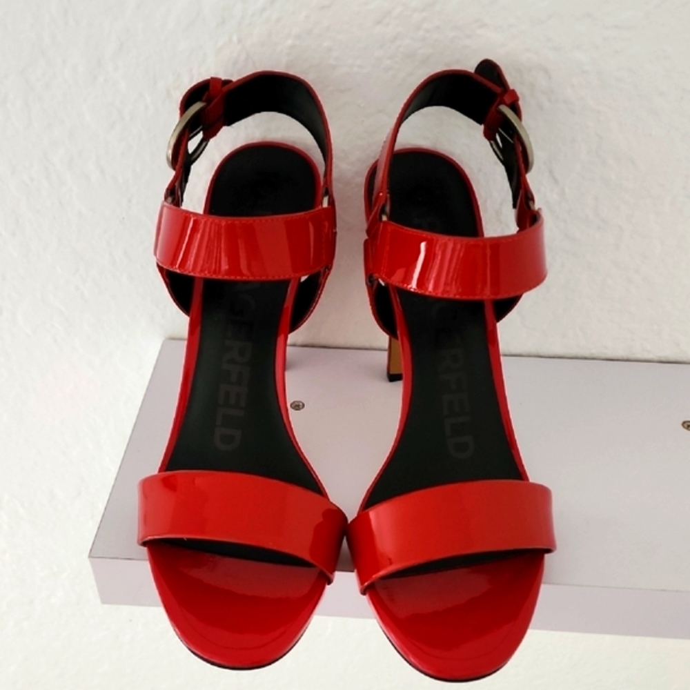 Karl Lagerfeld Paris Women's NIB Cieone Red Patent Leather Sandals. Size 9.5M - Picture 8 of 13